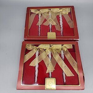 6 LENOX Jubilee Beaded w/Pearls Crystal Icicle W Gold Bow & Tassels Ornaments